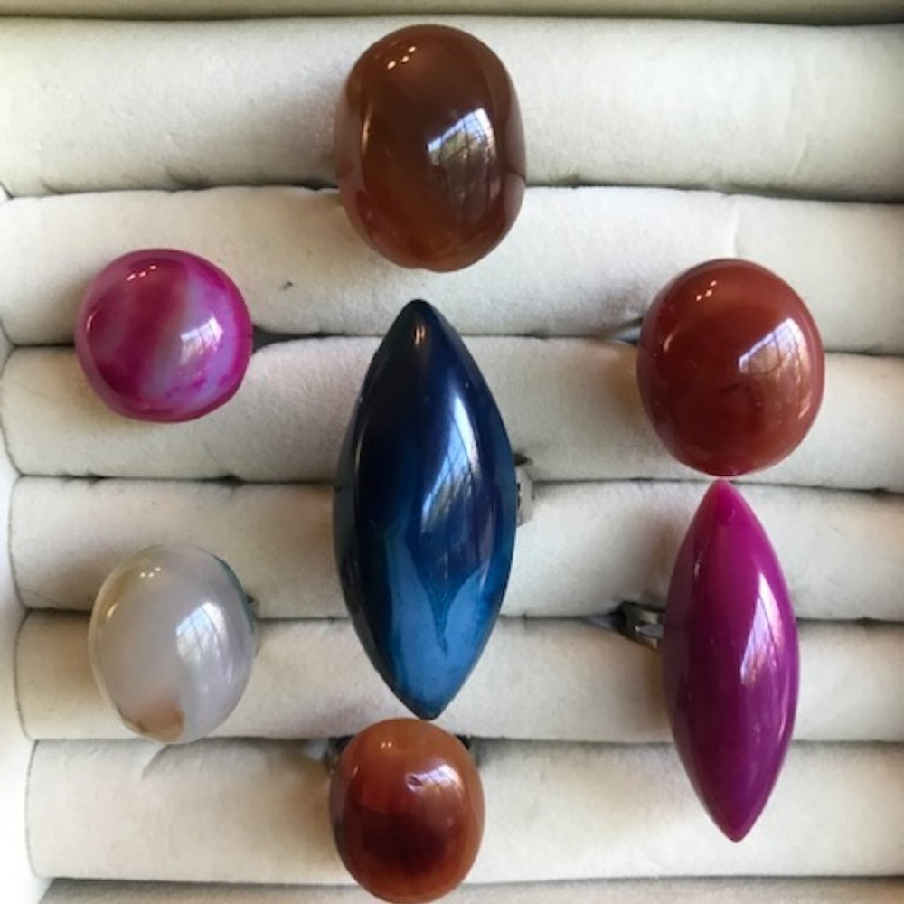Multi-color Agate Rings - 7 in lot